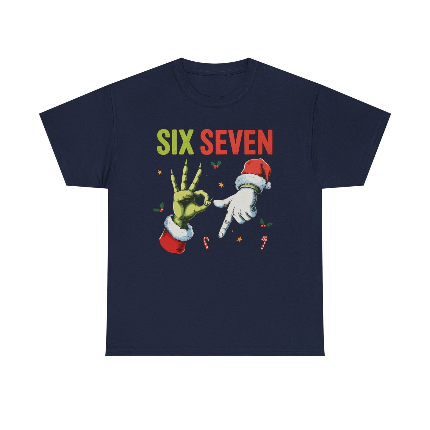 Funny "Six Seven" Christmas Shirt  Grinch Hand & Santa Hand Graphic Tee | Holiday Humor T-Shirt | Unisex Christmas Gift for Men Women