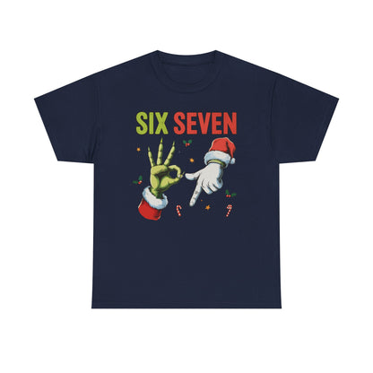 Funny "Six Seven" Christmas Shirt  Grinch Hand & Santa Hand Graphic Tee | Holiday Humor T-Shirt | Unisex Christmas Gift for Men Women