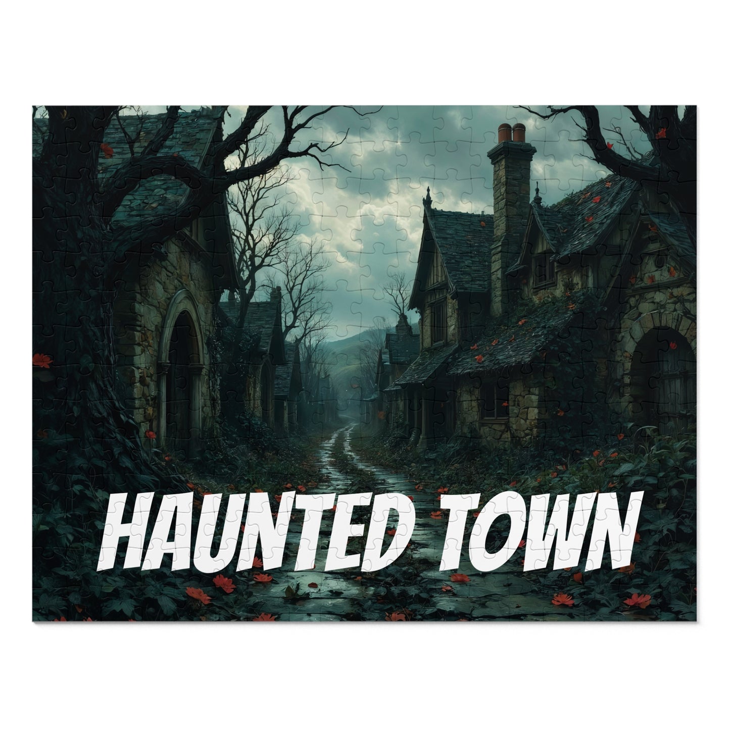 Haunted Town Jigsaw Puzzle, Spooky Village Halloween Puzzle with Tin, Dark Art Puzzle, 500-2000 Piece Gift