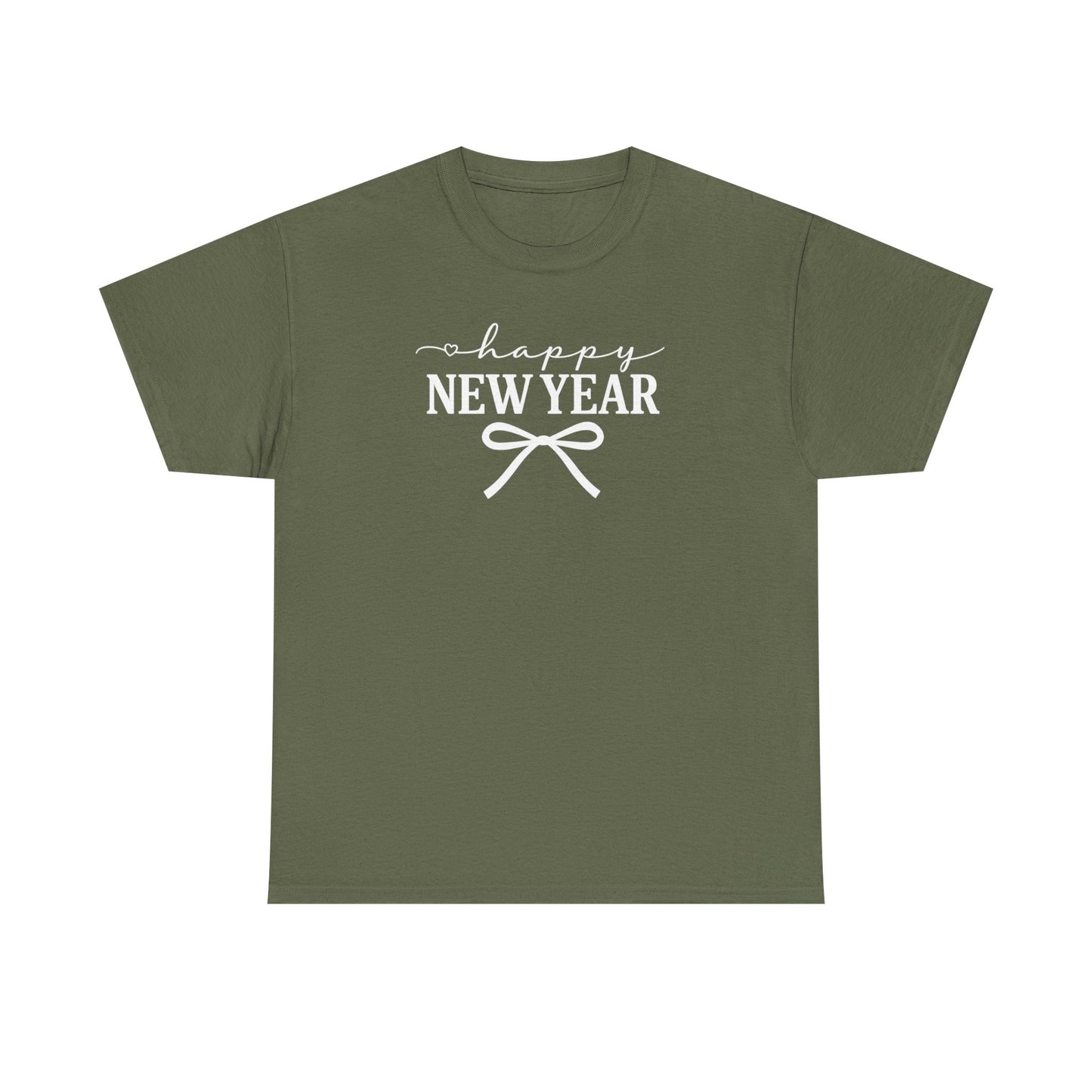 Happy New Year Bow T-Shirt, Minimalist New Year Typography Tee, Holiday Graphic Shirt, New Year's Eve Outfit, Casual Festive Top