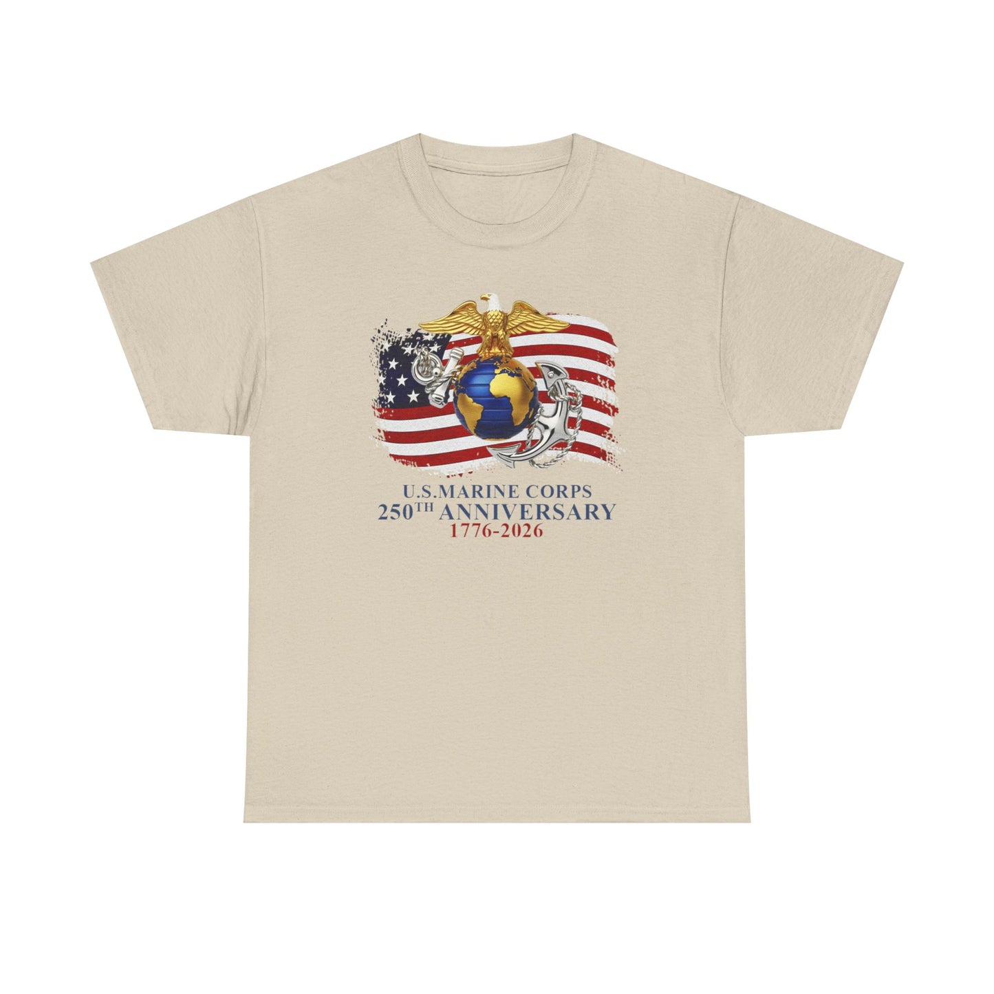 US Marine Corps 250th Anniversary T-Shirt Eagle, Globe Anchor with American Flag (1776-2026)