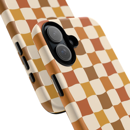 Boho Checked Phone Case, Checkerboard Design, Durable Protection, Phone Cover, Phone case For iPhone and Samsung, Trendy Phone Cover