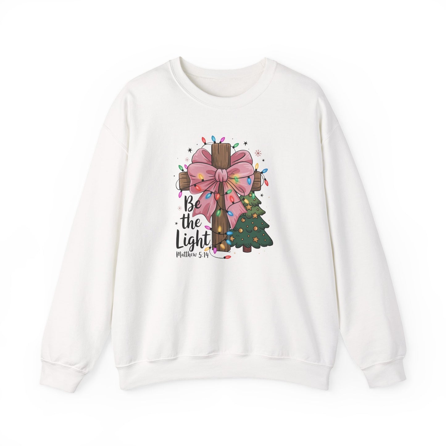 Be the Light Sweatshirt Christian Christmas Sweater | Matthew 5:14 Bible Verse Shirt | Pink Holiday Sweatshirt | Faith Christmas Gift