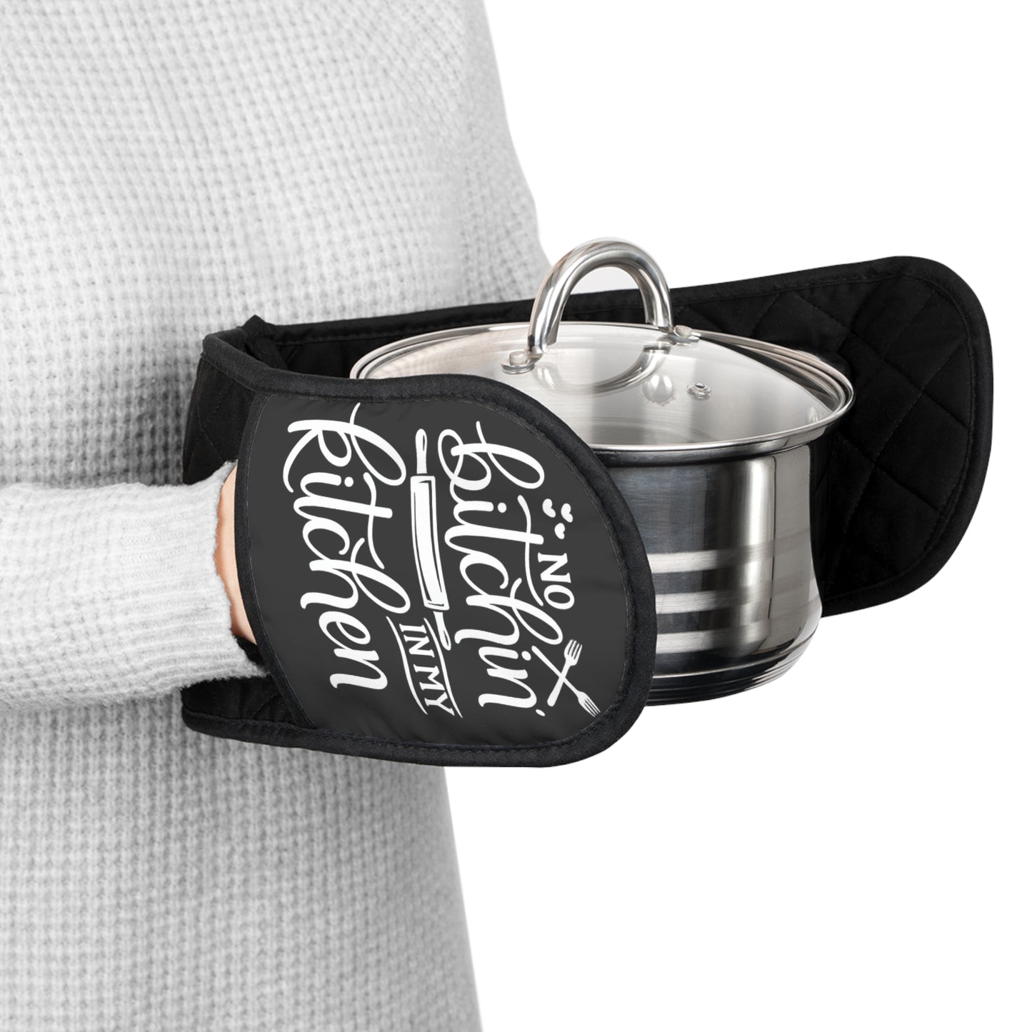 Kitchen Chalkboard Quote Oven Mitts, Double Handle Heat Resistant Pot Holder, Slim Quilted Oven Mitt