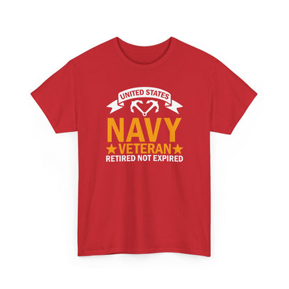 Navy Veteran Heavy Cotton T-Shirt, Gifts for Veterans, Memorial Day, Patriotic Apparel, Retired Not Expired, Gift for dad