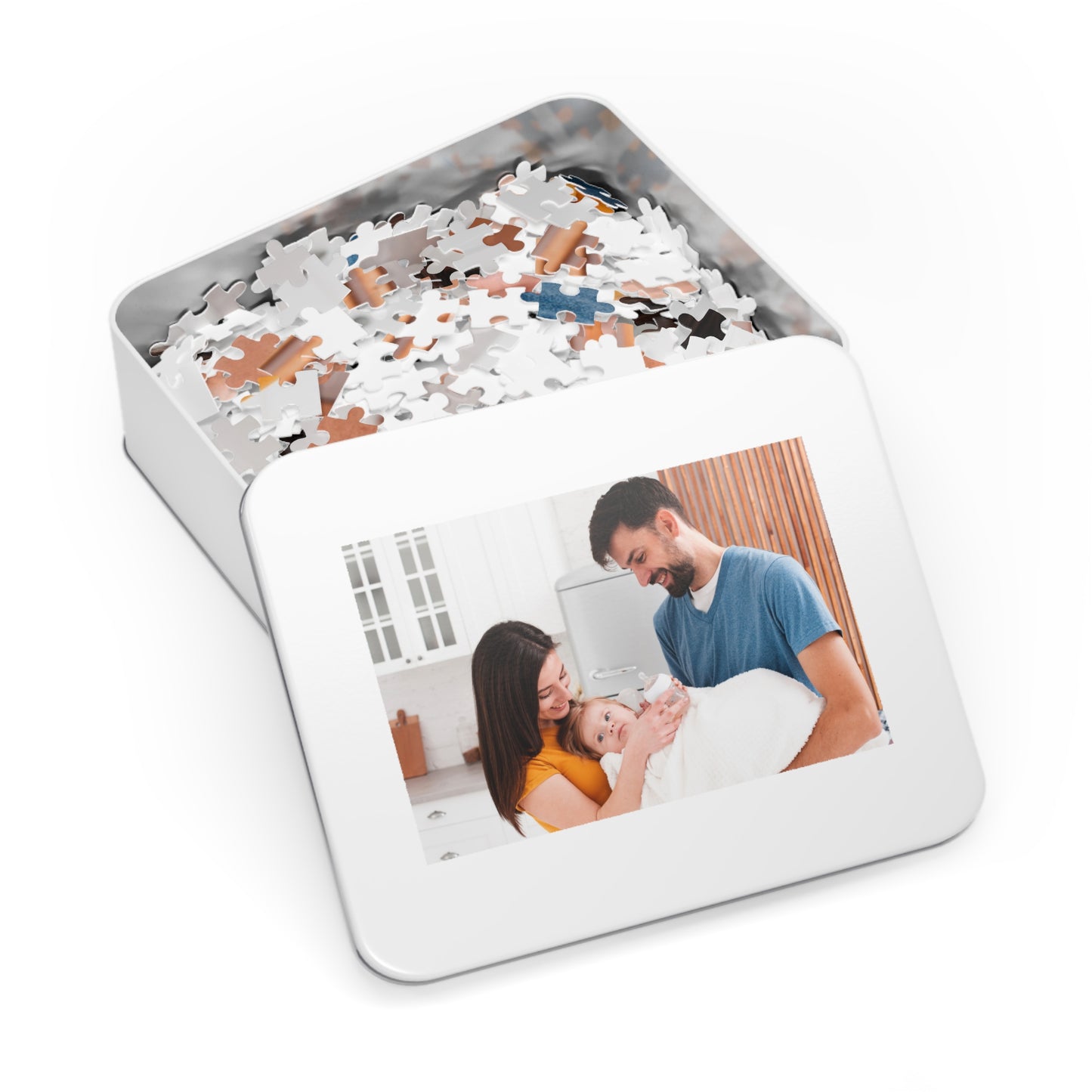 Family Photo Jigsaw Puzzle with Tin, Custom Picture Puzzle Keepsake, Personalized Family & Couples Gift