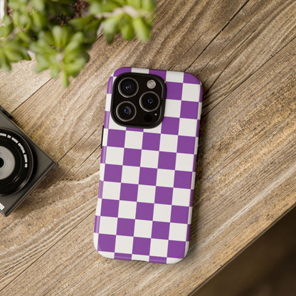 Purple Checkered Phone Case,  iPhone 17 Pro, 17, 16, 15, 14, 13, 12, 11, X, XR, XS MAX, Trendy Gift for Friends, Accessory for Occasions