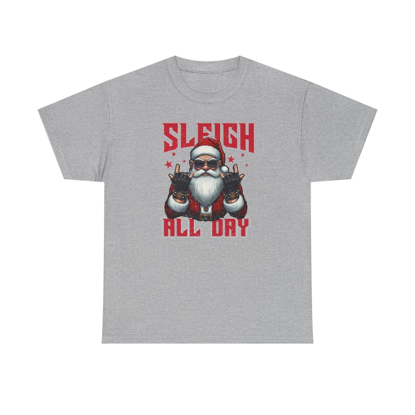 Funny Santa Sleigh All Day T-Shirt | Cool Christmas Graphic Tee | Rocker Santa Shirt | Holiday Humor Gift