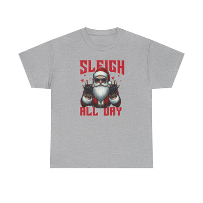 Funny Santa Sleigh All Day T-Shirt | Cool Christmas Graphic Tee | Rocker Santa Shirt | Holiday Humor Gift