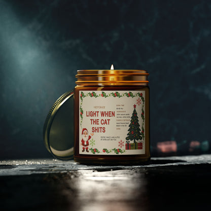 Funny Christmas Candle Gift | Light When the Cat Shits | Pet Owner Gag Gift | Soy Candle with Christmas Label | Hand Poured 9oz Jar