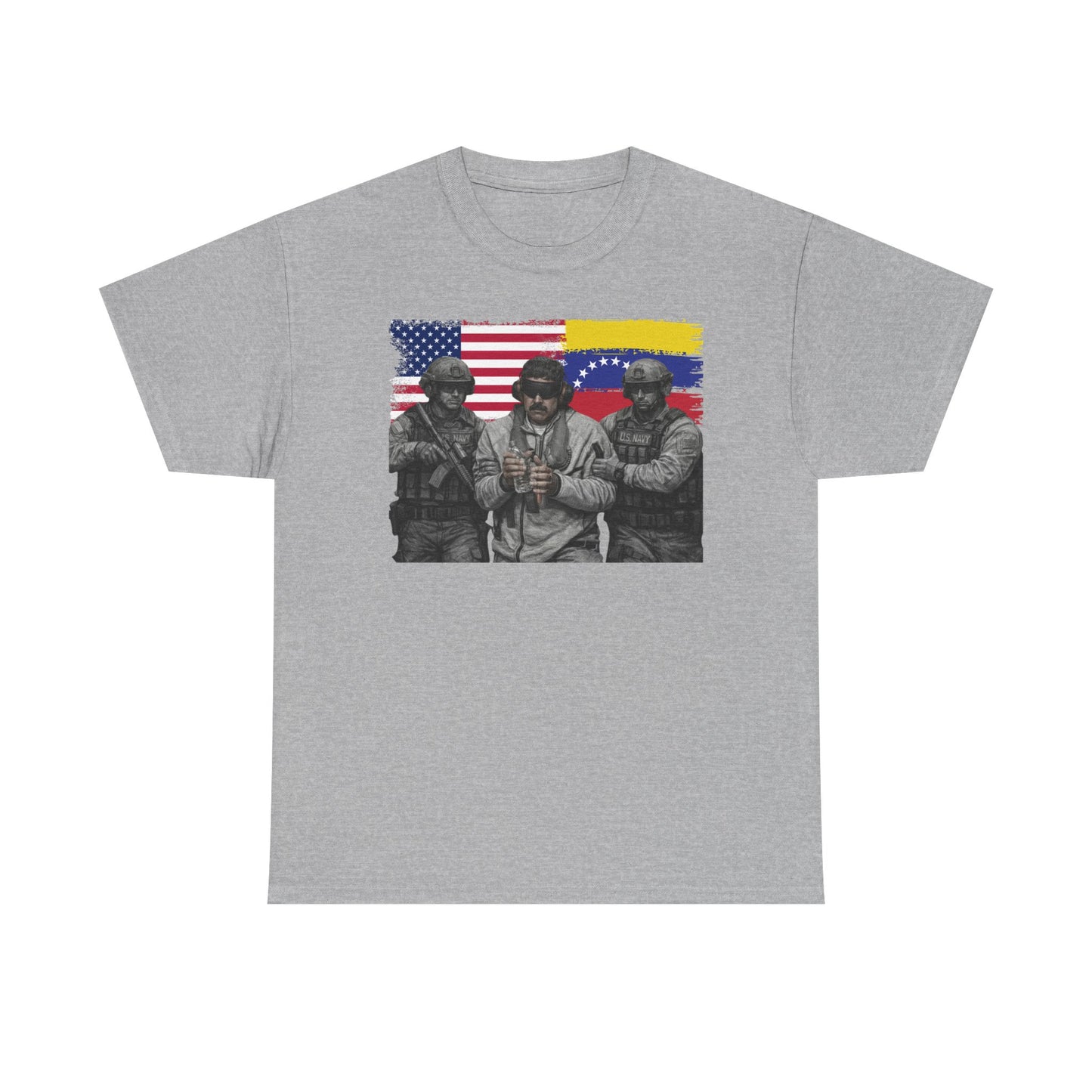 American and Venezuelan Flag Soldiers Tee, Nicolas Maduro Arrest Deportation Photo Tee T-shirt | Political Protest Graphic