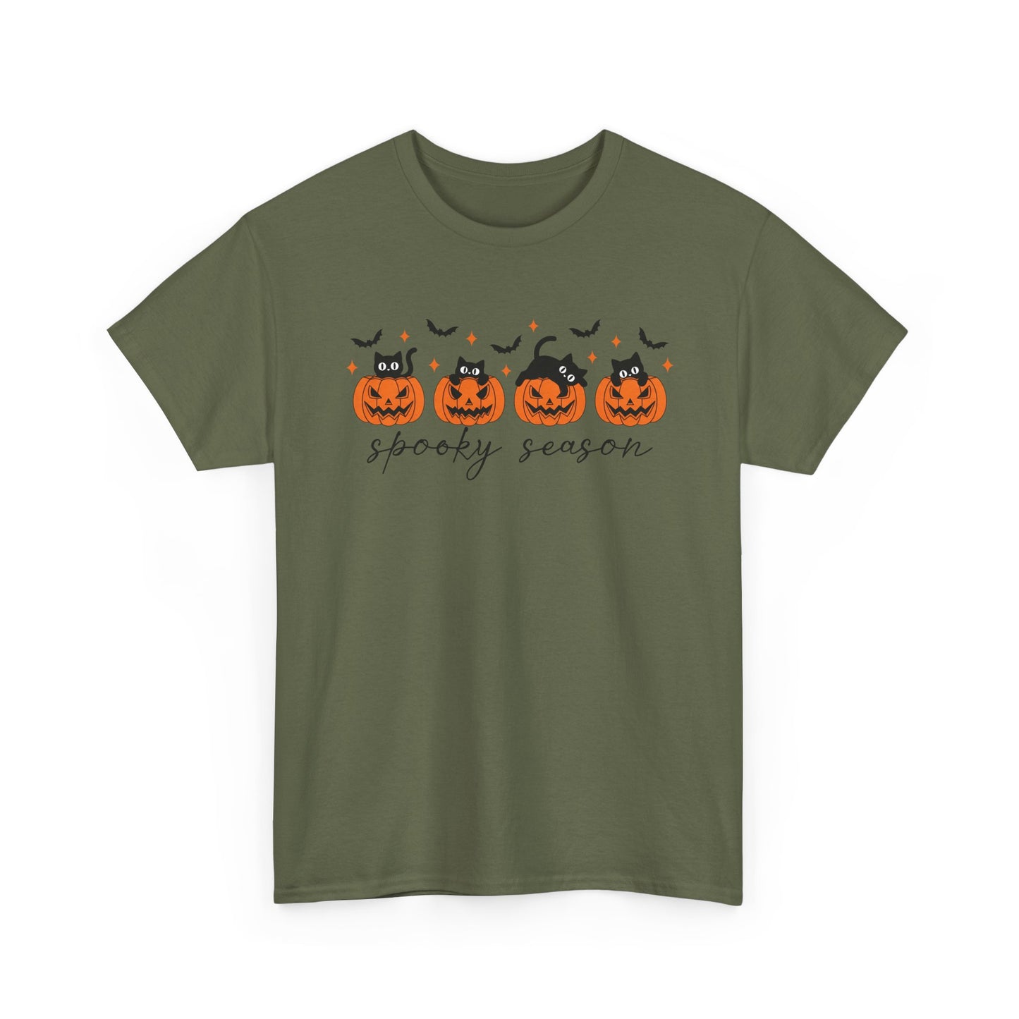 Spooky Season Unisex Heavy Cotton Tee, Halloween Shirt, Fall Apparel, Pumpkin T-Shirt, Cat Lover Gift, Pumpkin Tee