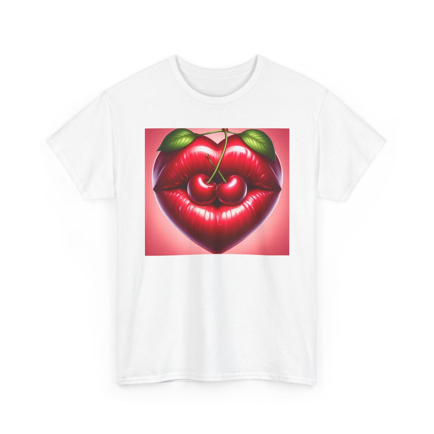 Cherry Lips Heart Graphic Tee, Retro Pop Art T-Shirt, Cute Aesthetic Cotton Shirt, Vintage Style Unisex Tee, Fun Statement Top