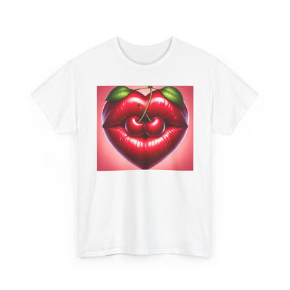 Cherry Lips Heart Graphic Tee, Retro Pop Art T-Shirt, Cute Aesthetic Cotton Shirt, Vintage Style Unisex Tee, Fun Statement Top