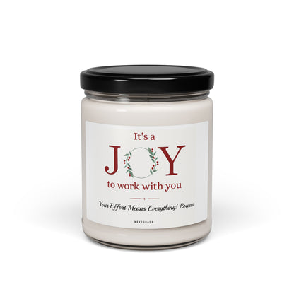 Custom Joy to Work With You Candle Gift, Scented Soy 9oz, Employee Appreciation Gift, Boss Gift, Coworker Christmas Gift, Thank You Candle