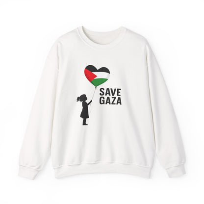 Save Gaza Crewneck Sweatshirt, Protest Apparel, Activist Fashion, Unisex Heavy Blend, Gift for Human Rights Advocates