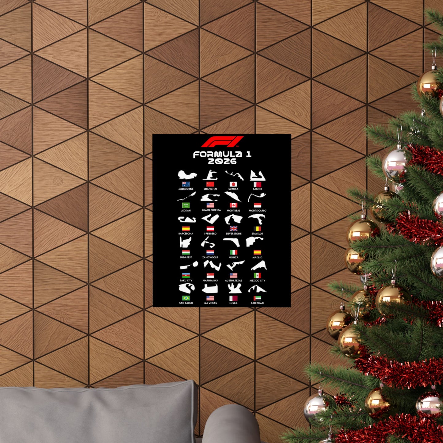 Formula 1 2026 Track Map Poster, F1 Circuits Silhouette Wall Art, Motorsport Racing Print, Racing Fan Gift, Garage Decor