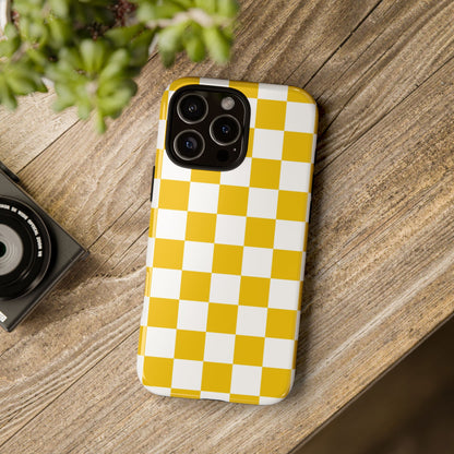 Yellow Checkered Phone Case - iPhone 17 Pro, 17, 16, 15, 14, 13, 12, 11, X, XR, XS MAX, Gift for Friends