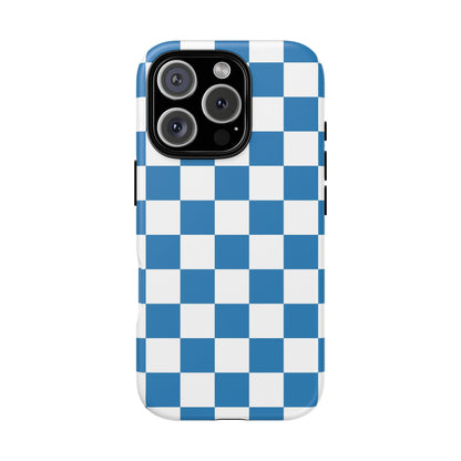 Checkered Phone Case, iPhone 17 Pro, 17, 16, 15, 14, 13, 12, 11, X, XR, XS MAX, Smartphone Cover, Blue and White Mobile Protector