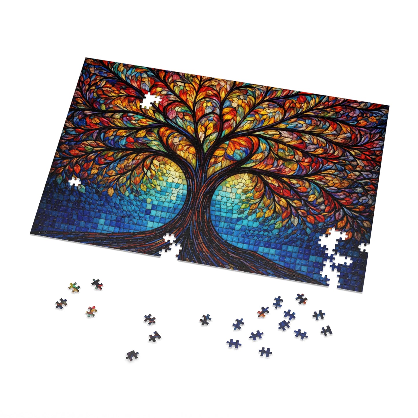 Tree of Life Jigsaw Puzzle, Colorful Stained Glass Mosaic Puzzle with Tin, Adult Puzzle Gift, Art Jigsaw