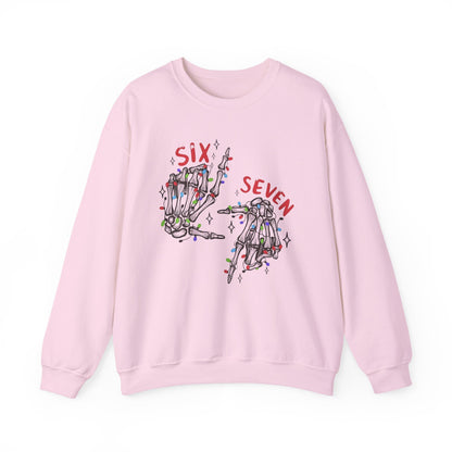 Six Seven Skeleton Hands Sweatshirt Funny Halloween Christmas Crewneck for Men & Women  Cozy Skeleton Hand Lights Pullover, Gift for Friends