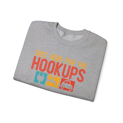 Just Here For The Hookups Sweatshirt | RV Camper Camping Pullover | Towing Camperplug Crewneck | RV Life Apparel