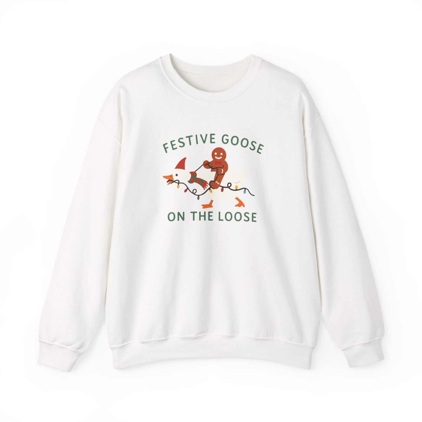 Festive Goose on the Loose Sweatshirt, Funny Christmas Gingerbread Crewneck, Holiday Lights Shirt, Cozy Winter Gift for Her and Him