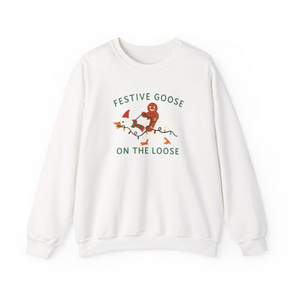 Festive Goose on the Loose Sweatshirt, Funny Christmas Gingerbread Crewneck, Holiday Lights Shirt, Cozy Winter Gift for Her and Him