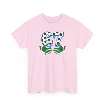 Dripping 97 Number Graphic Tee, Streetwear Checkerboard T-Shirt with Green Hands, Artsy Unisex Cotton Shirt