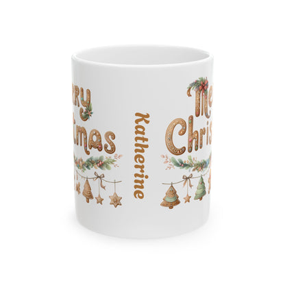 Personalized Christmas Ceramic Mug, Holiday Gift, Merry Christmas Coffee Cup, Customizable Mug for Christmas, Festive Holiday Drinkware