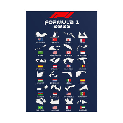 Formula 1 2026 Track Silhouettes Poster, F1 Circuits Map Wall Art, Grand Prix Calendar Print, Motorsport Racing Decor, Rolled Poster