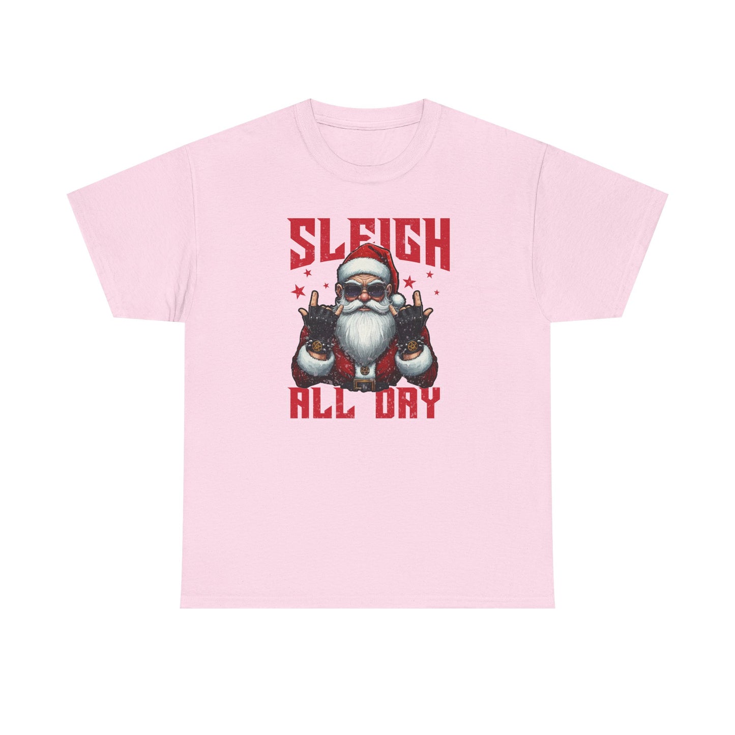 Funny Santa Sleigh All Day T-Shirt | Cool Christmas Graphic Tee | Rocker Santa Shirt | Holiday Humor Gift