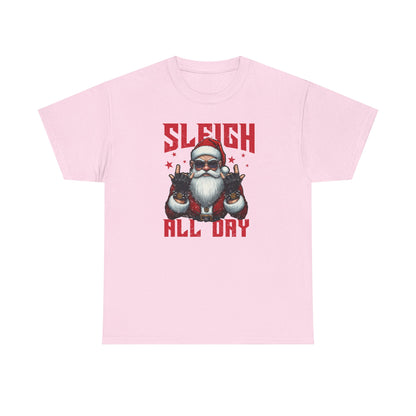 Funny Santa Sleigh All Day T-Shirt | Cool Christmas Graphic Tee | Rocker Santa Shirt | Holiday Humor Gift