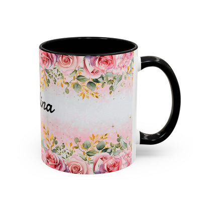 Personalized Floral Accent Coffee Mug, Custom Gift for Her, Birthday Mug, Floral Drinkware, Mother's Day Gift