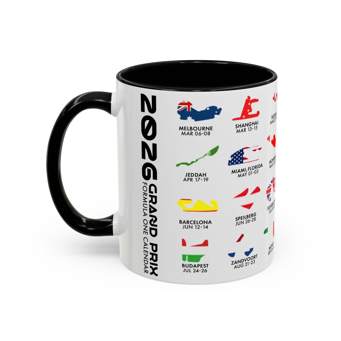 2026 Grand Prix Calendar Mug, Formula 1 Accent Coffee Mug, F1 Circuit Icons Cup, Motorsport Fan Gift, Racing Calendar Ceramic Mug