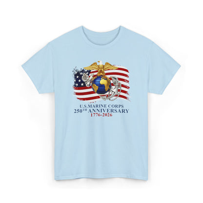 US Marine Corps 250th Anniversary T-Shirt Eagle, Globe Anchor with American Flag (1776-2026)