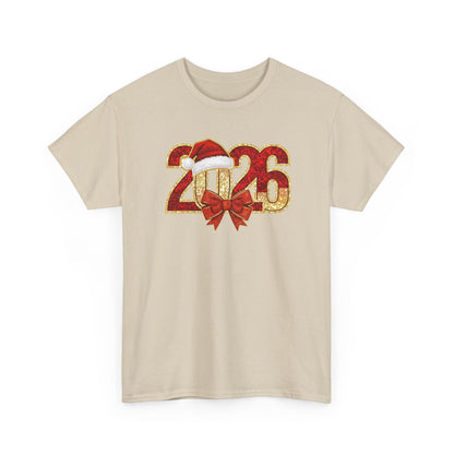 2026 New Year Shirt | Festive Christmas Tee with Santa Hat & Bow | Happy New Year T-Shirt | Holiday Party Outfit Gift