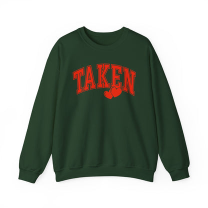 Taken Heart Graphic Sweatshirt, Red Collegiate Letters Crewneck, Cute Valentine Pullover, Cozy Gift for Her, Romantic Couple Sweater