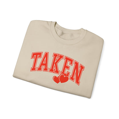 Taken Heart Graphic Sweatshirt, Red Collegiate Letters Crewneck, Cute Valentine Pullover, Cozy Gift for Her, Romantic Couple Sweater
