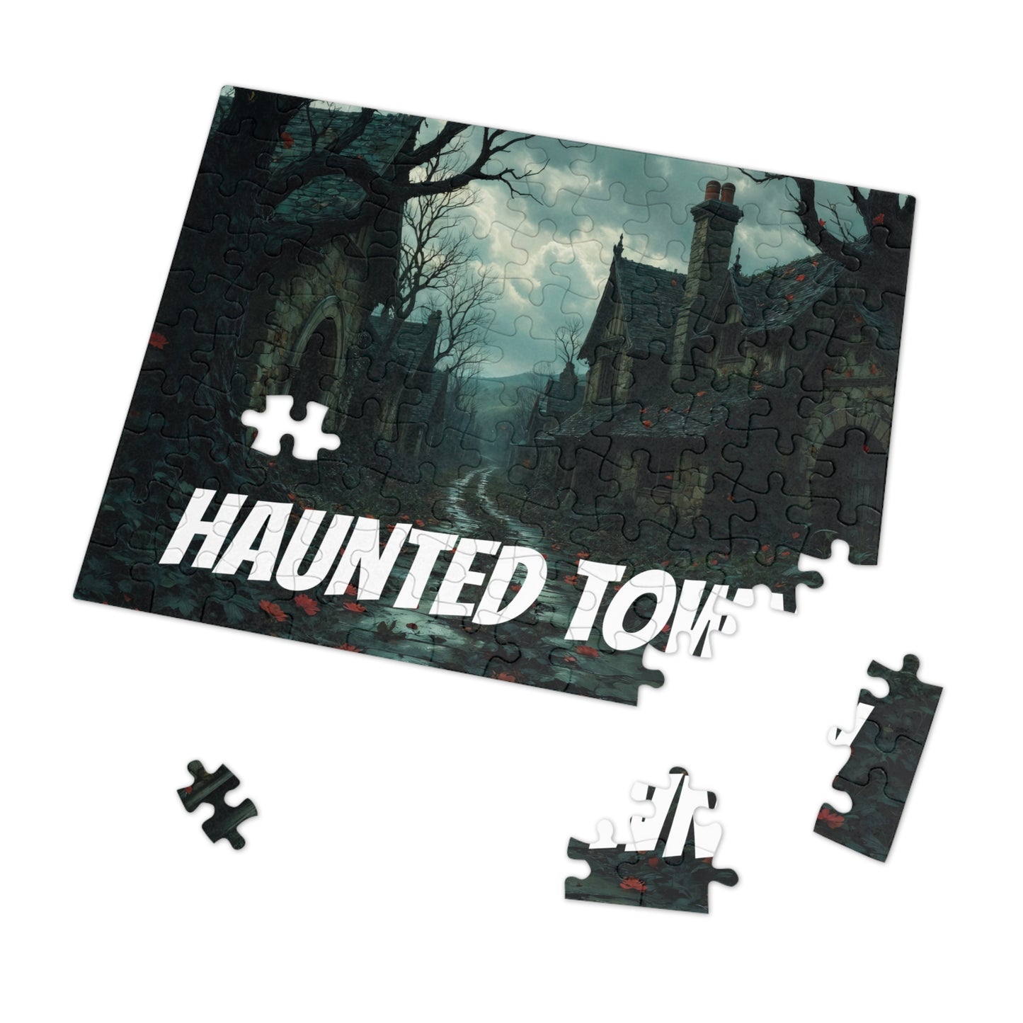 Haunted Town Jigsaw Puzzle, Spooky Village Halloween Puzzle with Tin, Dark Art Puzzle, 500-2000 Piece Gift