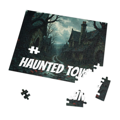 Haunted Town Jigsaw Puzzle, Spooky Village Halloween Puzzle with Tin, Dark Art Puzzle, 500-2000 Piece Gift