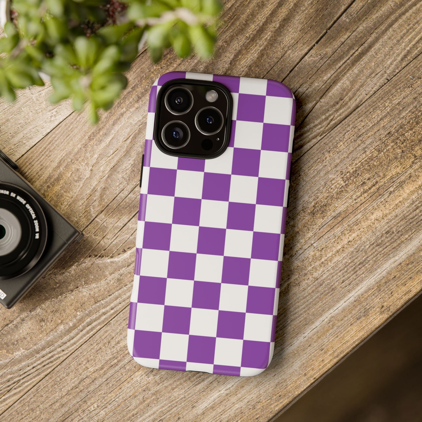 Purple Checkered Phone Case,  iPhone 17 Pro, 17, 16, 15, 14, 13, 12, 11, X, XR, XS MAX, Trendy Gift for Friends, Accessory for Occasions
