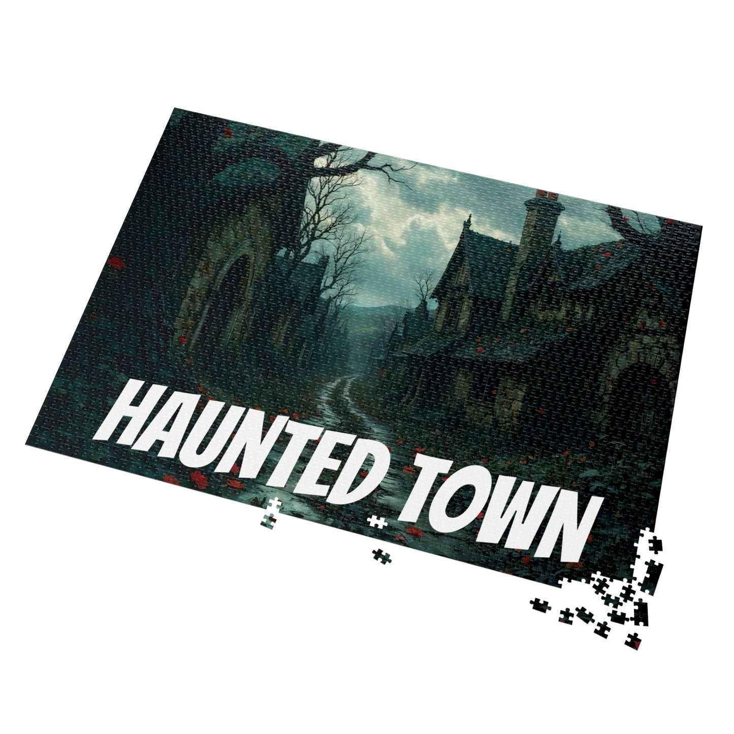 Haunted Town Jigsaw Puzzle, Spooky Village Halloween Puzzle with Tin, Dark Art Puzzle, 500-2000 Piece Gift