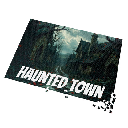 Haunted Town Jigsaw Puzzle, Spooky Village Halloween Puzzle with Tin, Dark Art Puzzle, 500-2000 Piece Gift