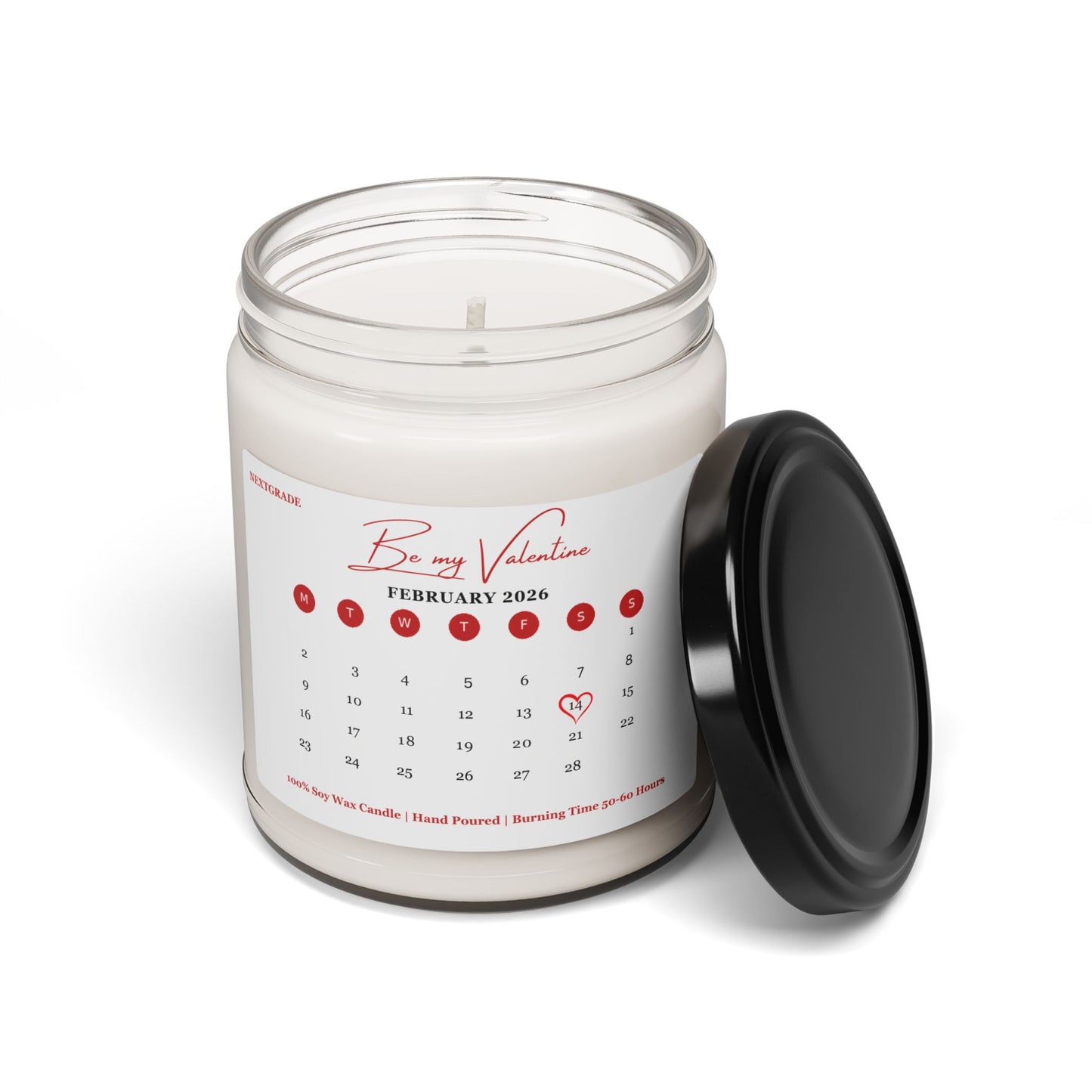 February Valentine day Calendar Heart Candle, Date Jar, Valentine's Day Gift. Soy Wax Candle, Anniversary Candle,  Scented 9oz Candle