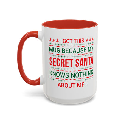 Personalized Secret Santa Accent Coffee Mug, Holiday Gift, Funny Christmas Mug, Unique Office Secret Santa Gift, Custom Drinkware