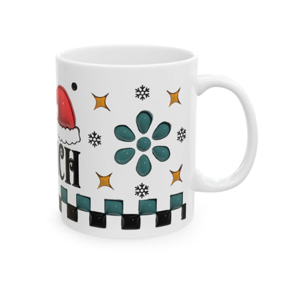 Daddy Grinch Mug, Funny Christmas Coffee Cup, Santa Hat Grinch Mug for Dad, Checker Retro Holiday Mug, Xmas Gift for Him Husband