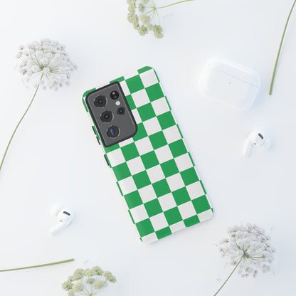 Green Checkered Phone Case, Phone Cases Samsung Galaxy S25, S25 Plus, S24, S24 Plus, S24 Ultra, S23, S22, S22 Plus, S21 Ultra, S21 FE, S20+