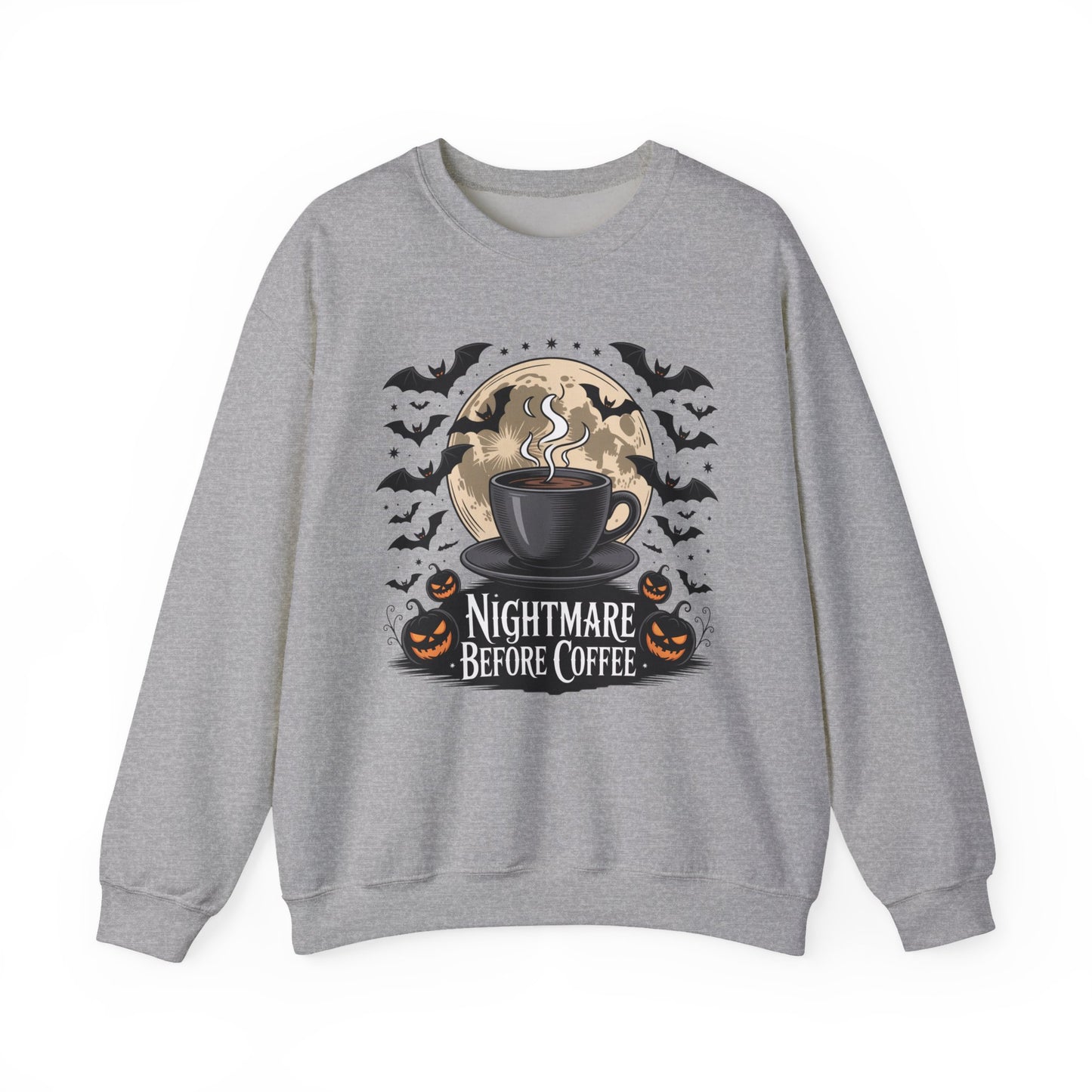 Spooky Coffee Lover's Crewneck Sweatshirt, Cozy Halloween Apparel Unisex Sweatshirt Nightmare Before Coffee Sweatshirt Perfect for Halloween