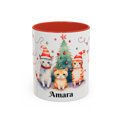 Personalized Festive Cat Accent Coffee Mug, Holiday, Christmas, Unique Gift, Home Decor, Cute Cat Lovers, Christmas Day Gift